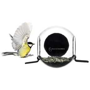 Born in Sweden bird feeder for the window length 18 cm Ø 10 cm clear, black