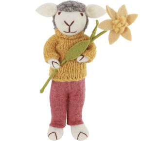 Gry & Sif Easter sheep yellow sweater, red pants with daffodil height 27 cm