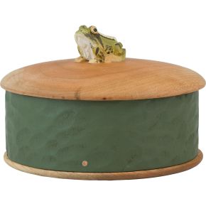 Wildlife Garden Wooden Box frog height 8.5 cm Ø 13 cm hand carved