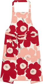 Marimekko Unikko apron (eco-tex) natural, dark cherry, rose