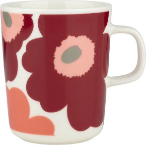 Marimekko Unikko Oiva cup / mug 0.25 l cream, dark cherry, salmon red