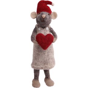 Gry & Sif Christmas mouse girl with heart height 27 cm white, grey, red