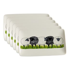 Nääsgränsgården Sheeps plate 13x21 cm white, black, green 6 pcs