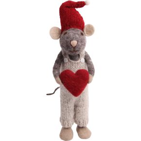 Gry & Sif mouse boy with heart height 27 cm white, grey, red