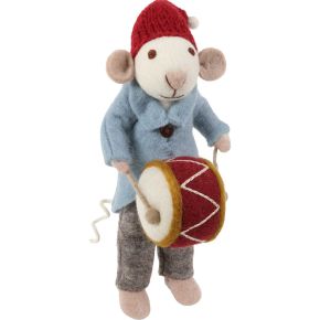 Gry & Sif Christmas orchestra mouse with drum height 27 cm light blue, grey, red