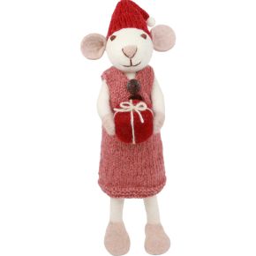 Gry & Sif Christmas woman with gift Height 27 cm dusty red, red, white