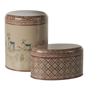 Maileg Winter Wonderland metal box 2-piece set height 20 cm, Ø 16 cm (large box) beige, brown