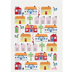 Anneko Design tea towel Swedish houses 50x70 cm multicolored, white