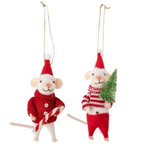 Bloomingville tree decoration mice red, wool height 13 cm set of 2 Peo