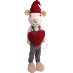 Gry & Sif mouse man with heart height 60 cm white, grey, red