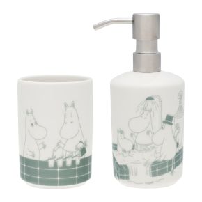 Moomin by Arabia Moomins Bathtime soap dispenser & toothbrush holder set cream, green