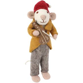 Gry & Sif Christmas orchestra mouse with violin height 27 cm mustard, grey, red