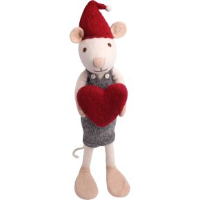 Gry & Sif mouse woman with heart height 60 cm white, grey, red