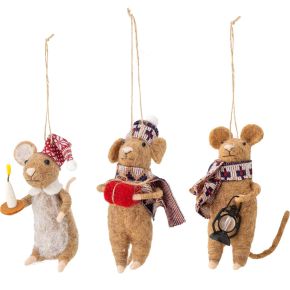 Bloomingville tree decoration mice brown, wool height 11 cm set of 3 Peo