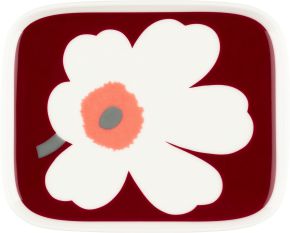 Marimekko Unikko Juhla (festive) Oiva plate 12x15 cm cream, cherry, grey Special Edition 60 years