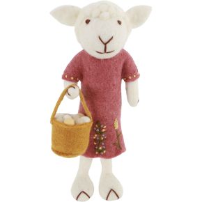 Gry & Sif Easter sheep red dress basket with Easter eggs height 27 cm