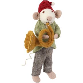 Gry & Sif Christmas orchestra mouse with trumpet Height 27 cm green, grey, red