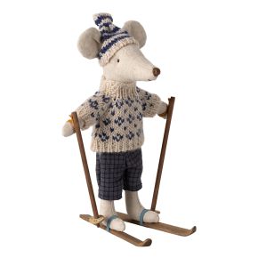 Maileg Mouse Winter Dad with ski set height 15 cm beige, blue, grey, brown