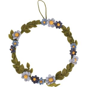 Gry & Sif flower wreath anemone for door, wall, window Ø 28 cm blue, green with hanger