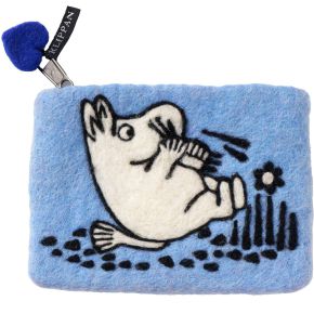 Klippan Moomins Moomin tripping felt wallet light blue handmade 10x14 cm