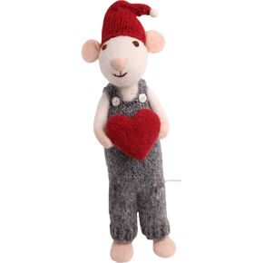 Gry & Sif Christmas mouse man with heart height 27 cm white, grey, red