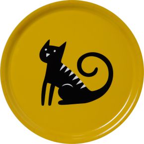 Bengt & Lotta Sitting Cat tray Ø 31 cm yellow, black