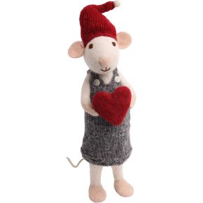 Gry & Sif Christmas mouse woman with heart height 27 cm white, grey, red