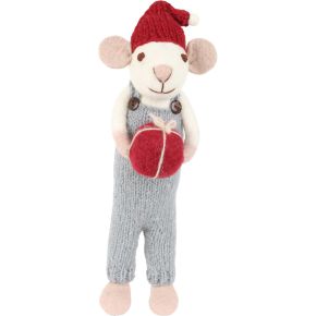 Gry & Sif Christmas mouse with gift height 27 cm light blue, red, white