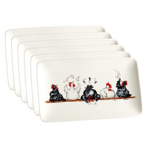 Nääsgränsgården Easter chickens plate 13x21 cm white, black 6 pcs