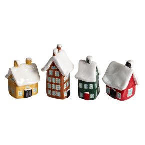 Nääsgränsgården Winter deco houses up to 6.5 cm high red, green, yellow 4 pcs