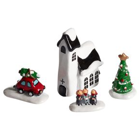 Nääsgränsgården Winter church 4 pcs set up to height 8 cm black, white, multicolored